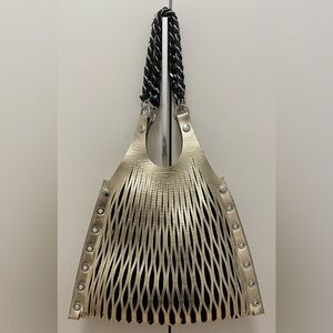 NWT Sonia Rykiel Gold Le Baltard Leather Cutout Hobo Shoulder Bag